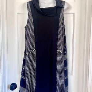SHANA Black and White Sheath Midi Dress with Cowl Neck